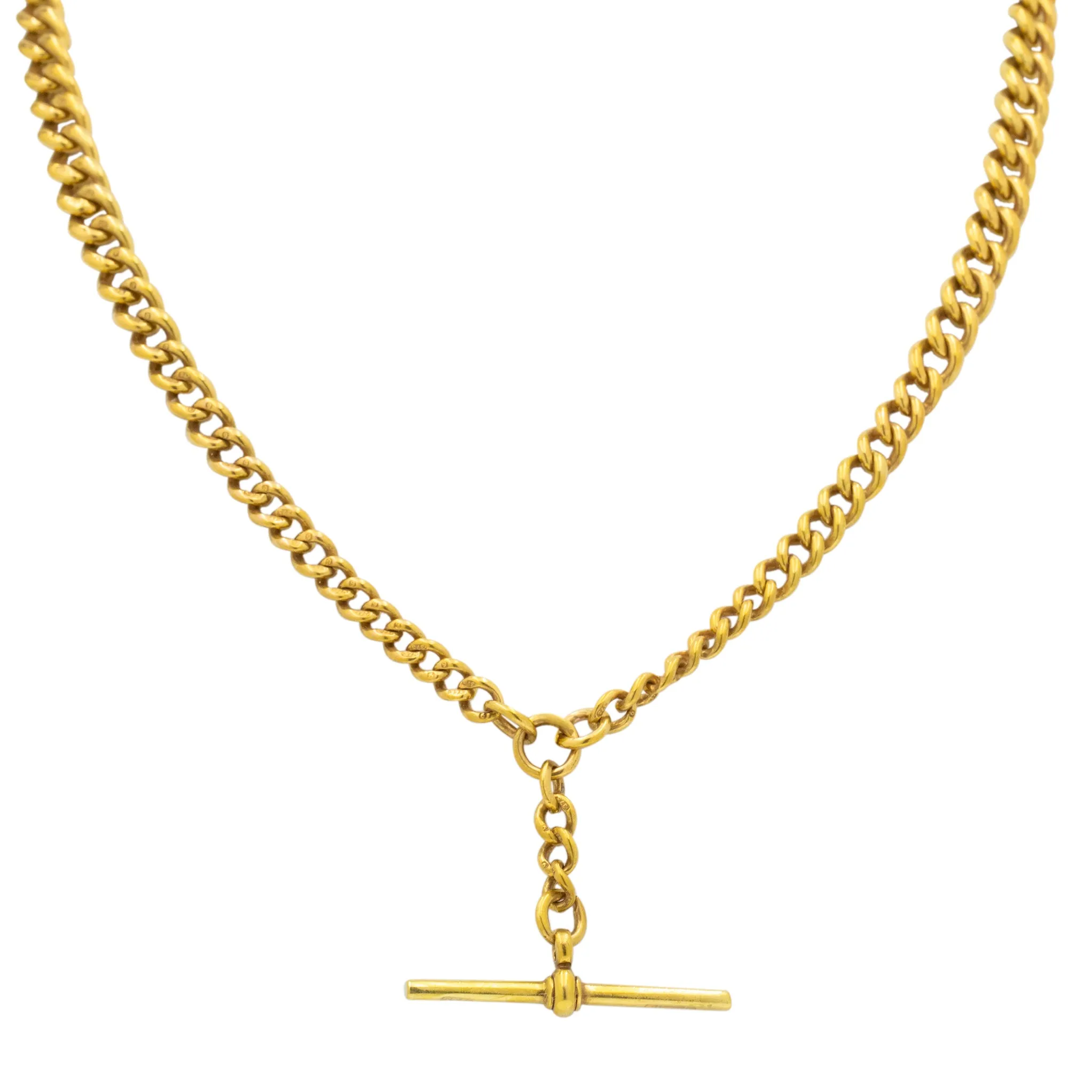 16.5" 9ct Gold Graduating Albert Chain with 2 Matching Dog-Clips, 33g