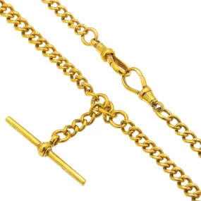 16.5" 9ct Gold Graduating Albert Chain with 2 Matching Dog-Clips, 33g