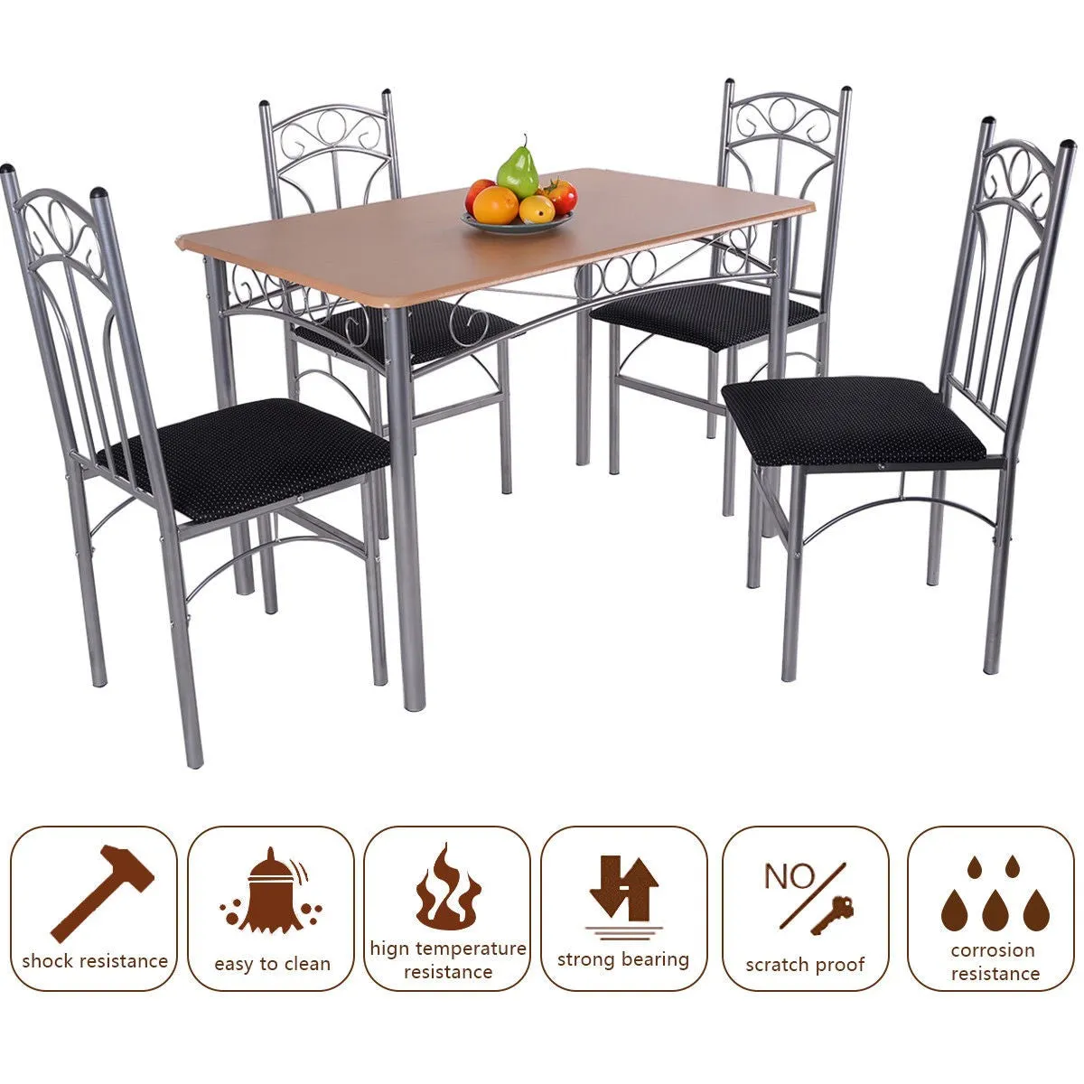 5PCS Dining Set Table and 4 Chairs Home Kitchen Modern Furniture