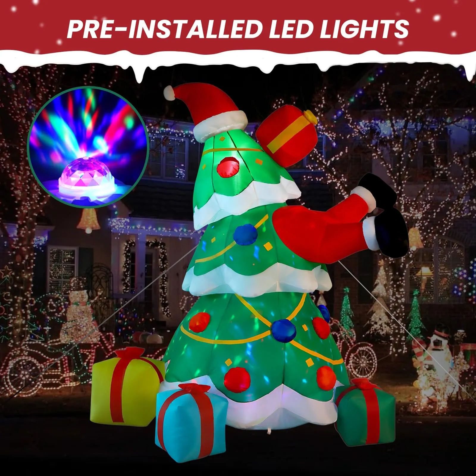 7FT Inflatable Santa Claus Christmas Tree with Built-in LED Lights