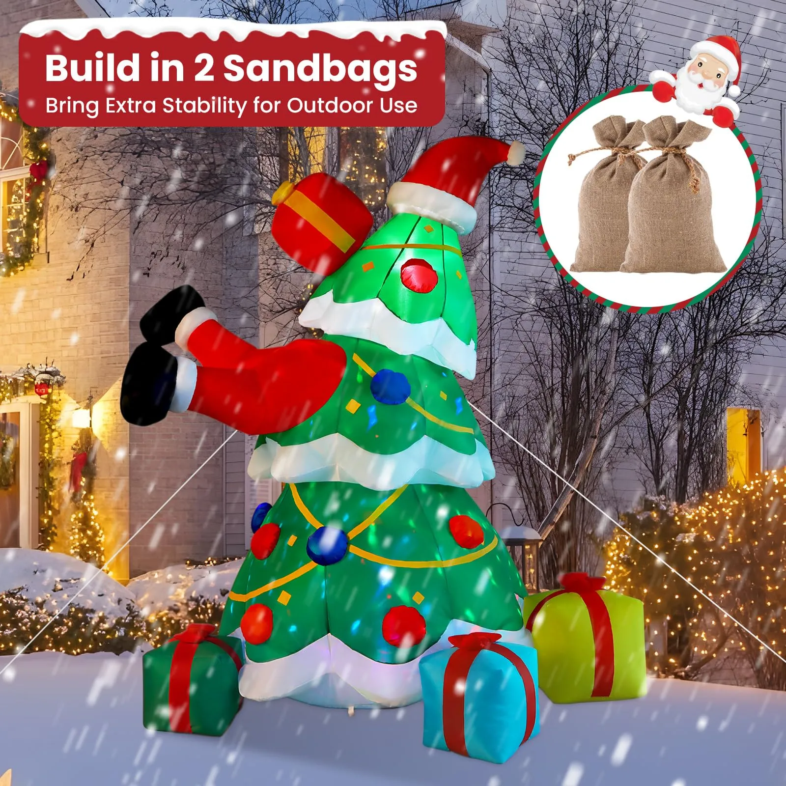 7FT Inflatable Santa Claus Christmas Tree with Built-in LED Lights