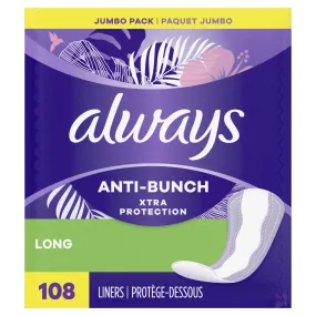 Always Anti-Bunch Xtra Protection Daily Liners Long Length, 108 Ct