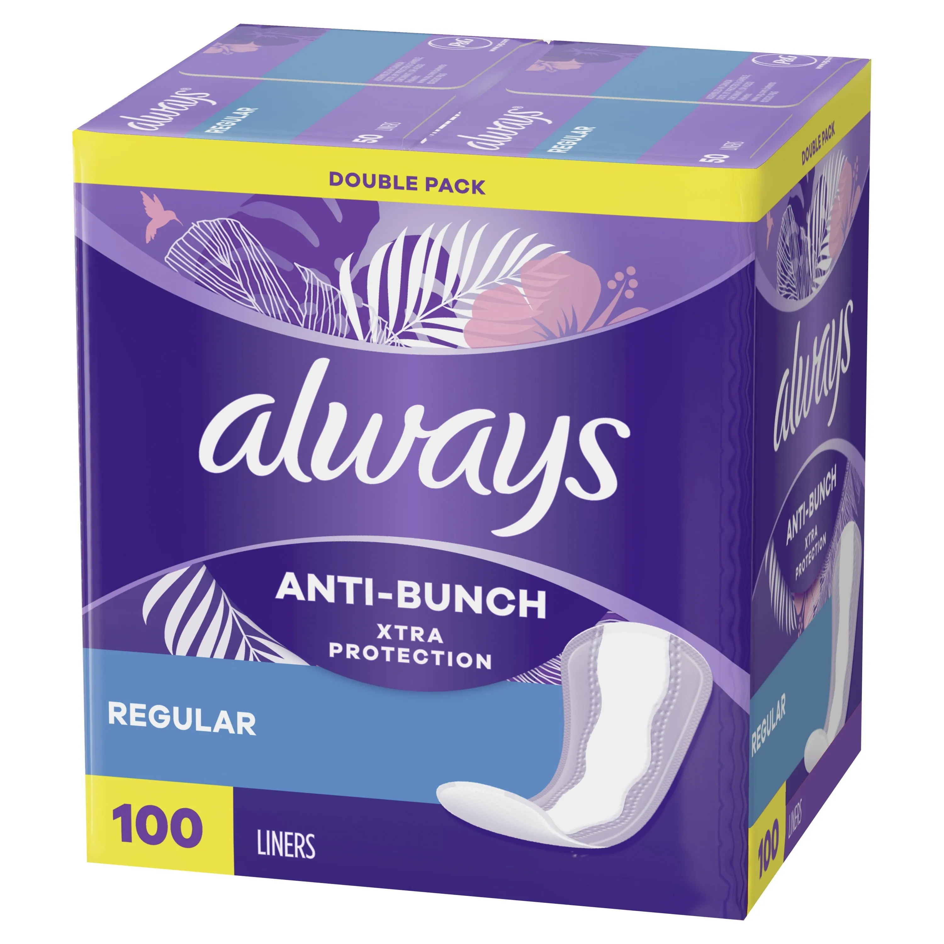 Always Anti-Bunch Xtra Protection Daily Liners Regular Length, 100 Ct