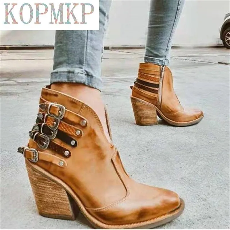 Amozae Heel Boot Ethnic Women Fringe Buckle Faux Suede Leather Ankle Boots Woman Girl Flat Shoes Chelsea Booties