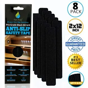 Anti Slip Tape Pre Cut Treads in Black 12" x 2 " 8x Pack