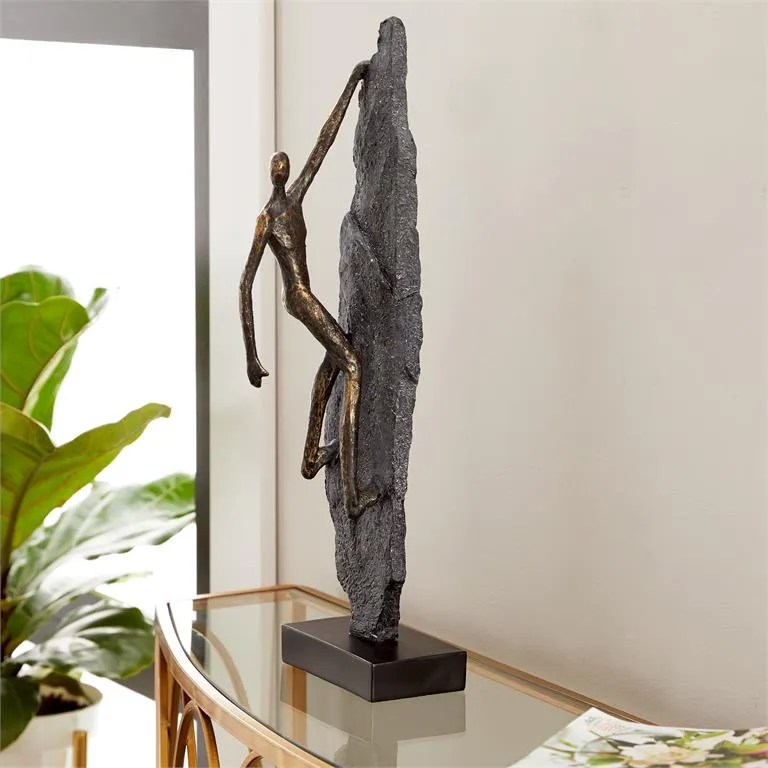 BRONZE POLYSTONE PEOPLE CLIMBING SCULPTURE