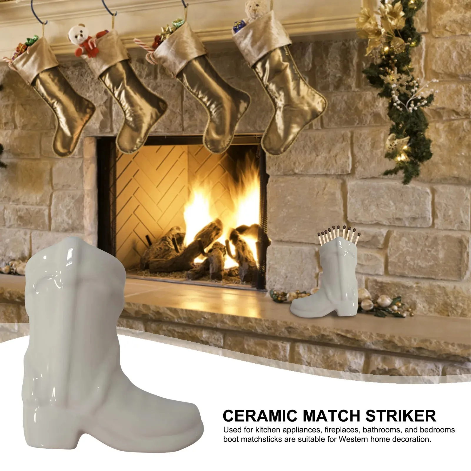 Ceramic Match Holder With Striker Boho Style Cowboy Boot Match Holder Match Stand Decoration Home Fireplace Kitchen Decorations