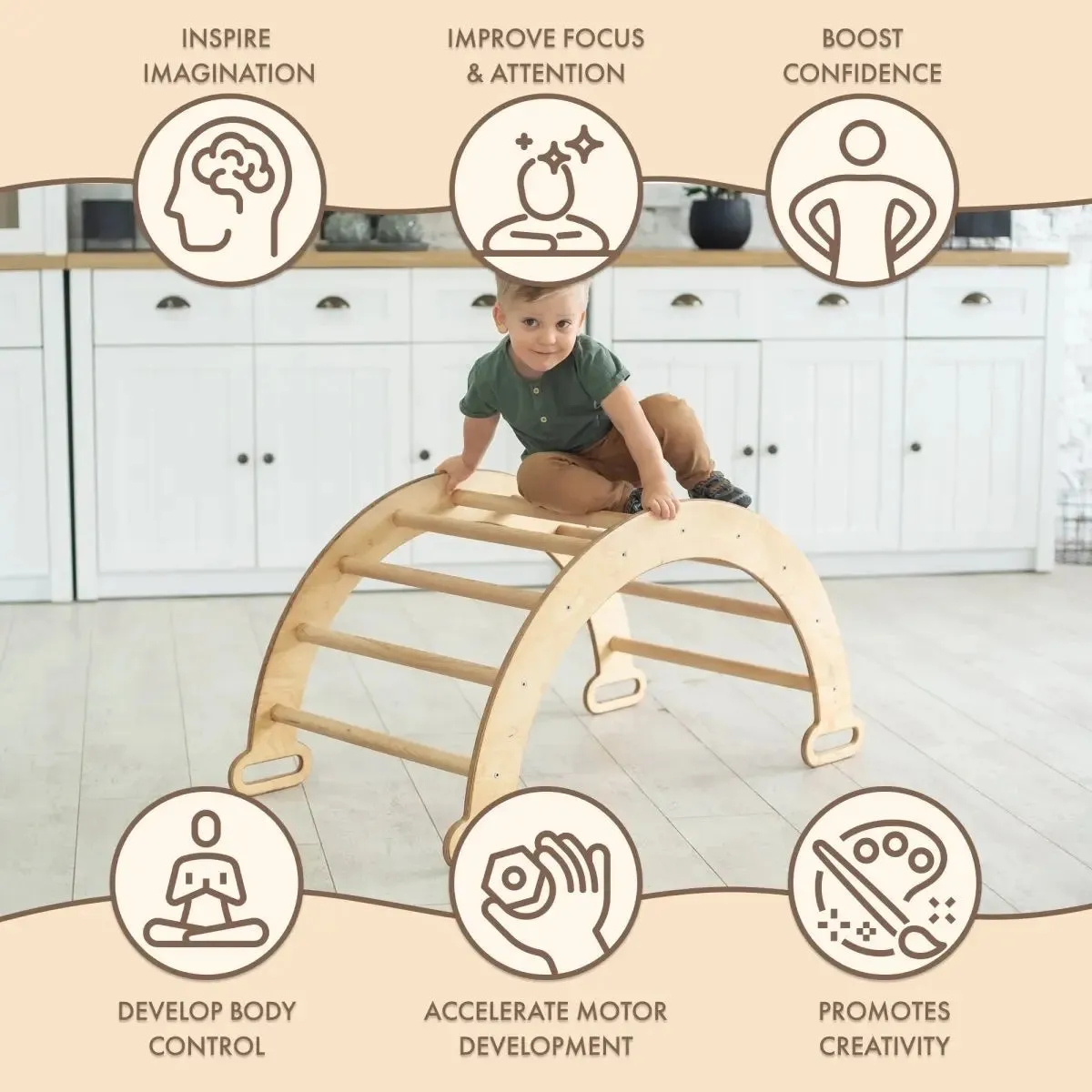 Climbing Arch & Rocker Balance - Montessori Climbers for Kids 1-7 y.o. – Beige