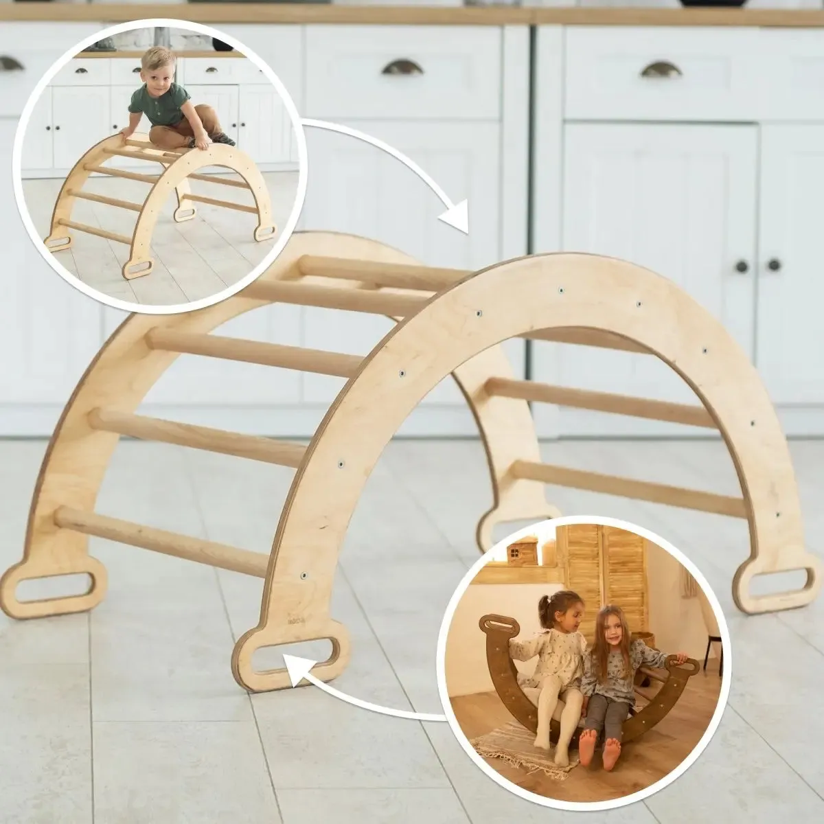 Climbing Arch & Rocker Balance - Montessori Climbers for Kids 1-7 y.o. – Beige