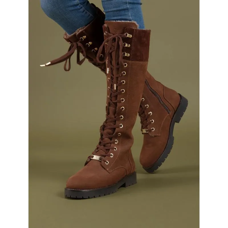 Fairfax & Favor Knee High Anglesey Ladies Shearling Lined Boot - Chocolate