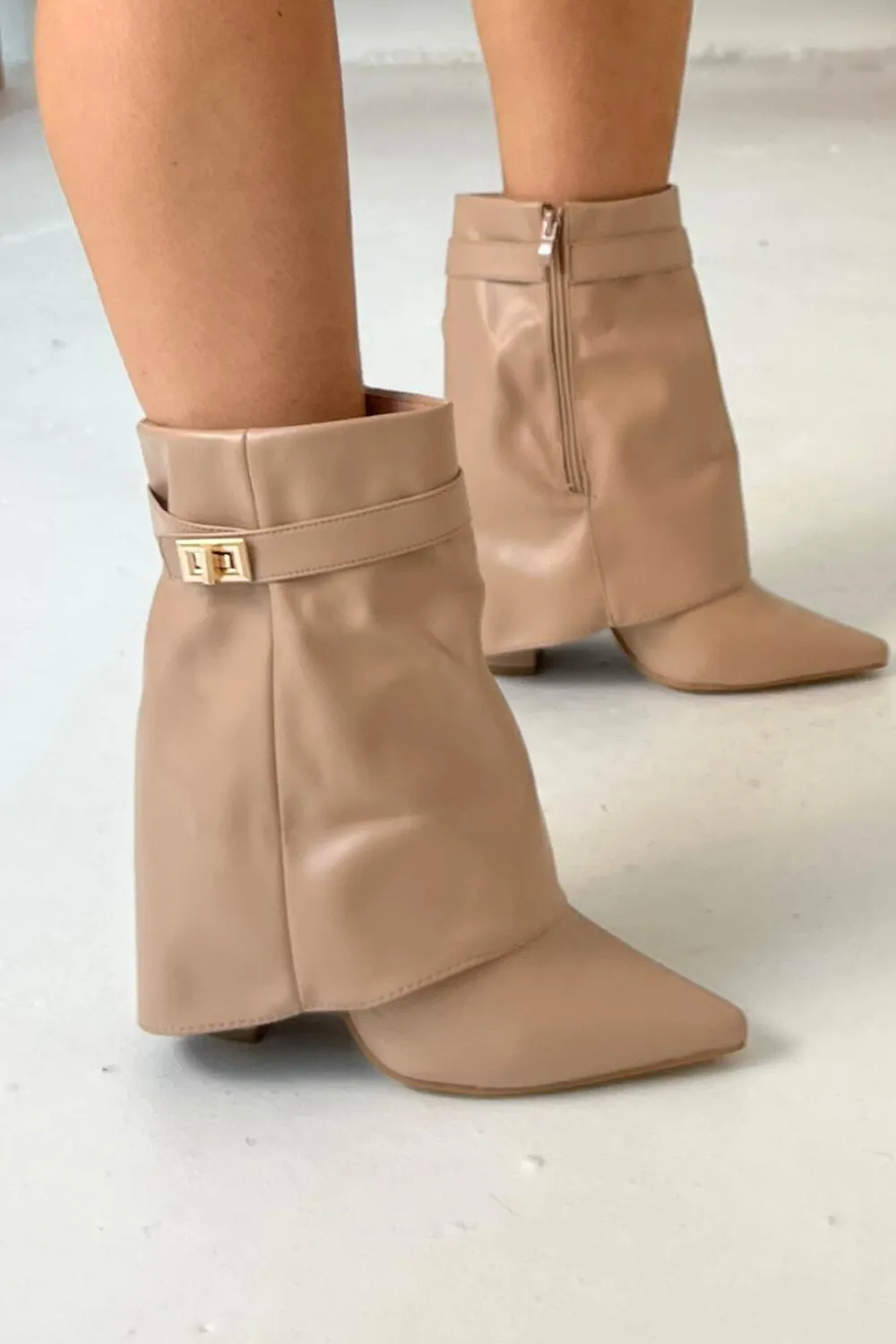 Francesca beige heeled short boots