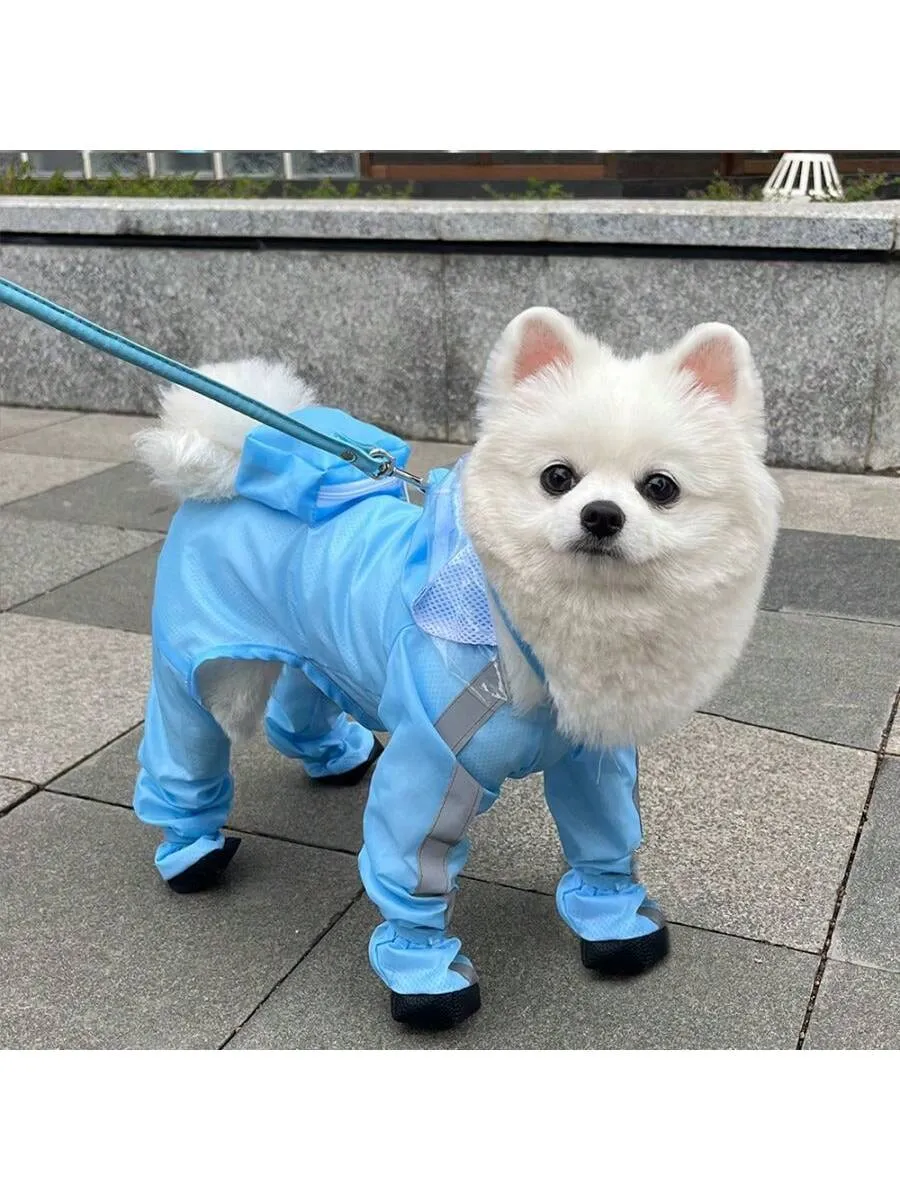 Full Coverage Waterproof Pet Four-Legged Jumpsuit Raincoat With Rain Shoes, Teddy, Bichon, French Bulldog Outdoor Clothes