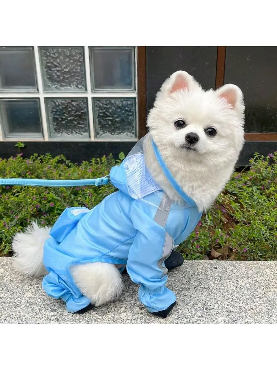 Full Coverage Waterproof Pet Four-Legged Jumpsuit Raincoat With Rain Shoes, Teddy, Bichon, French Bulldog Outdoor Clothes