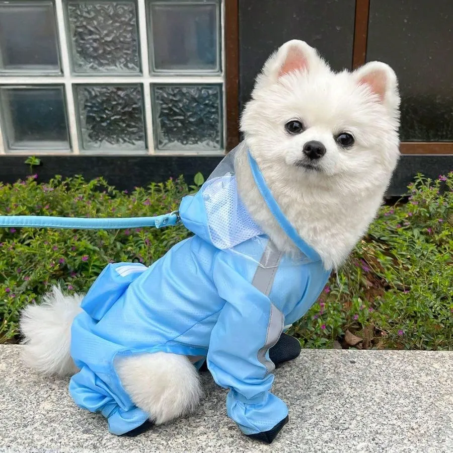 Full Coverage Waterproof Pet Four-Legged Jumpsuit Raincoat With Rain Shoes, Teddy, Bichon, French Bulldog Outdoor Clothes