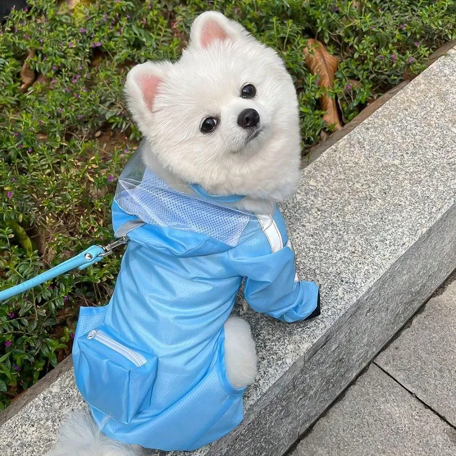 Full Coverage Waterproof Pet Four-Legged Jumpsuit Raincoat With Rain Shoes, Teddy, Bichon, French Bulldog Outdoor Clothes