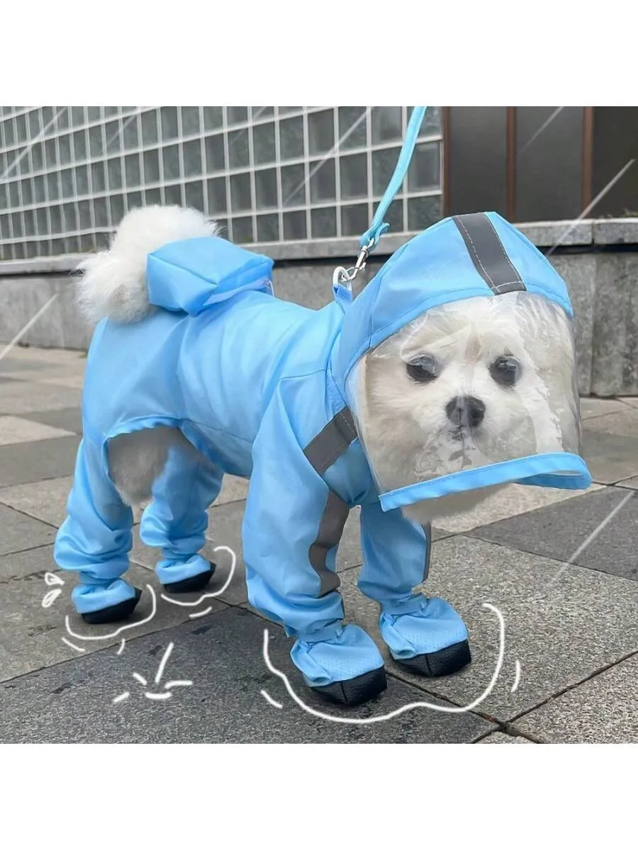 Full Coverage Waterproof Pet Four-Legged Jumpsuit Raincoat With Rain Shoes, Teddy, Bichon, French Bulldog Outdoor Clothes