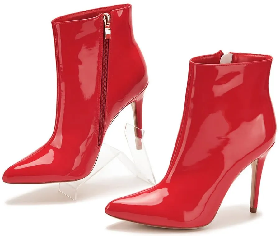 Glossy Red Vegan Patent Leather Pointed Toe High Heel Boots