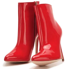 Glossy Red Vegan Patent Leather Pointed Toe High Heel Boots