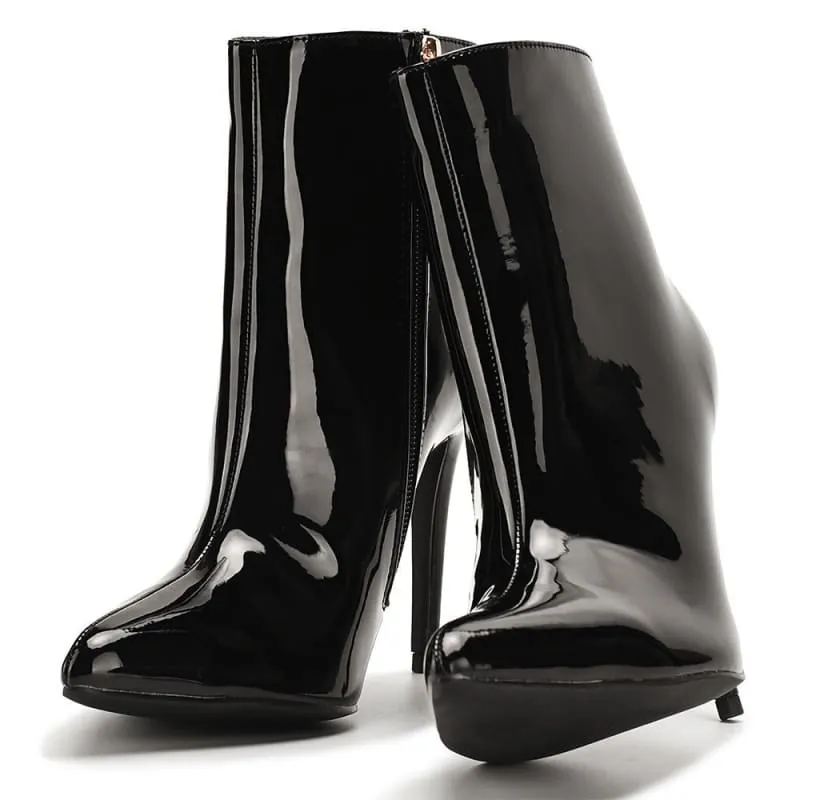 Glossy Red Vegan Patent Leather Pointed Toe High Heel Boots