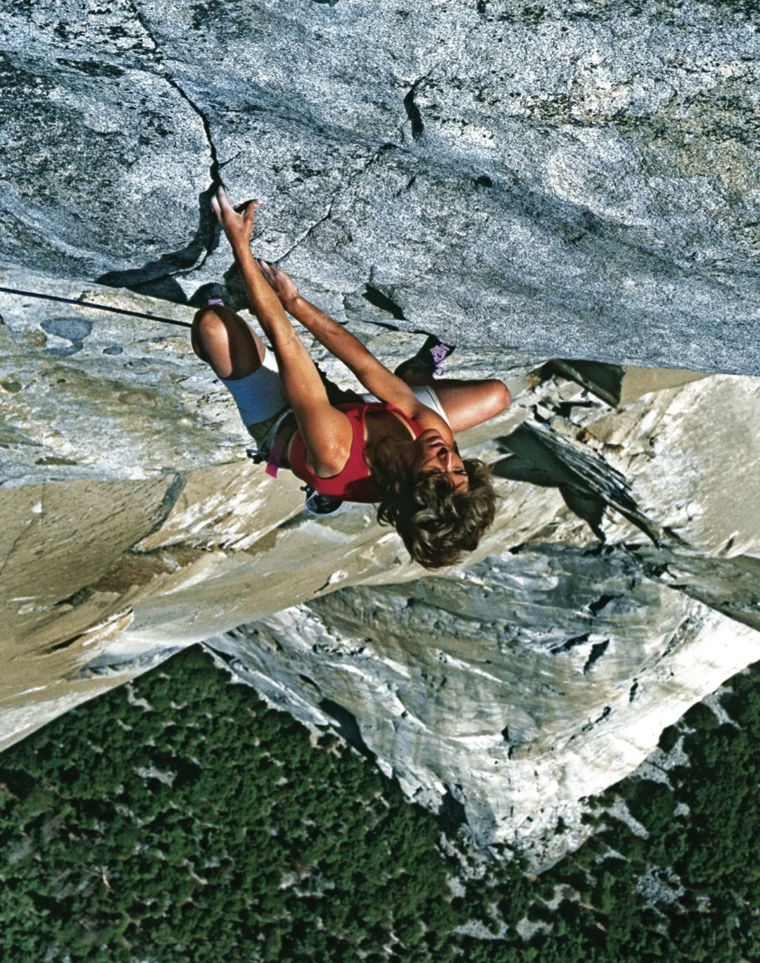 Icon Lynn Hill topping out the Nose, El Capitan, for the legendary first free ascent, 1993