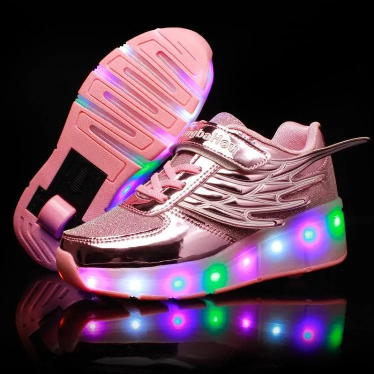 K03 Dual-Function LED Roller Skating Shoes with Mesh Design, Size 34