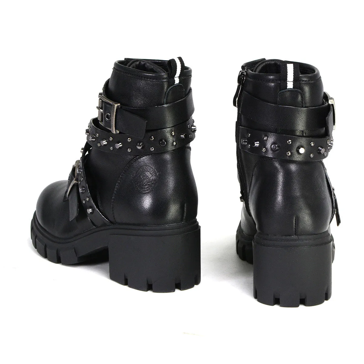 Milwaukee Leather MBL9444 Women's Bruiser Premium Black Lace-Up Fashion Boots w/ Studded Straps