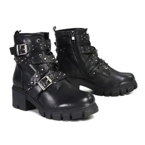 Milwaukee Leather MBL9444 Women's Bruiser Premium Black Lace-Up Fashion Boots w/ Studded Straps