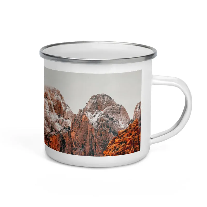 Misty Red Mountains Enamel Mug