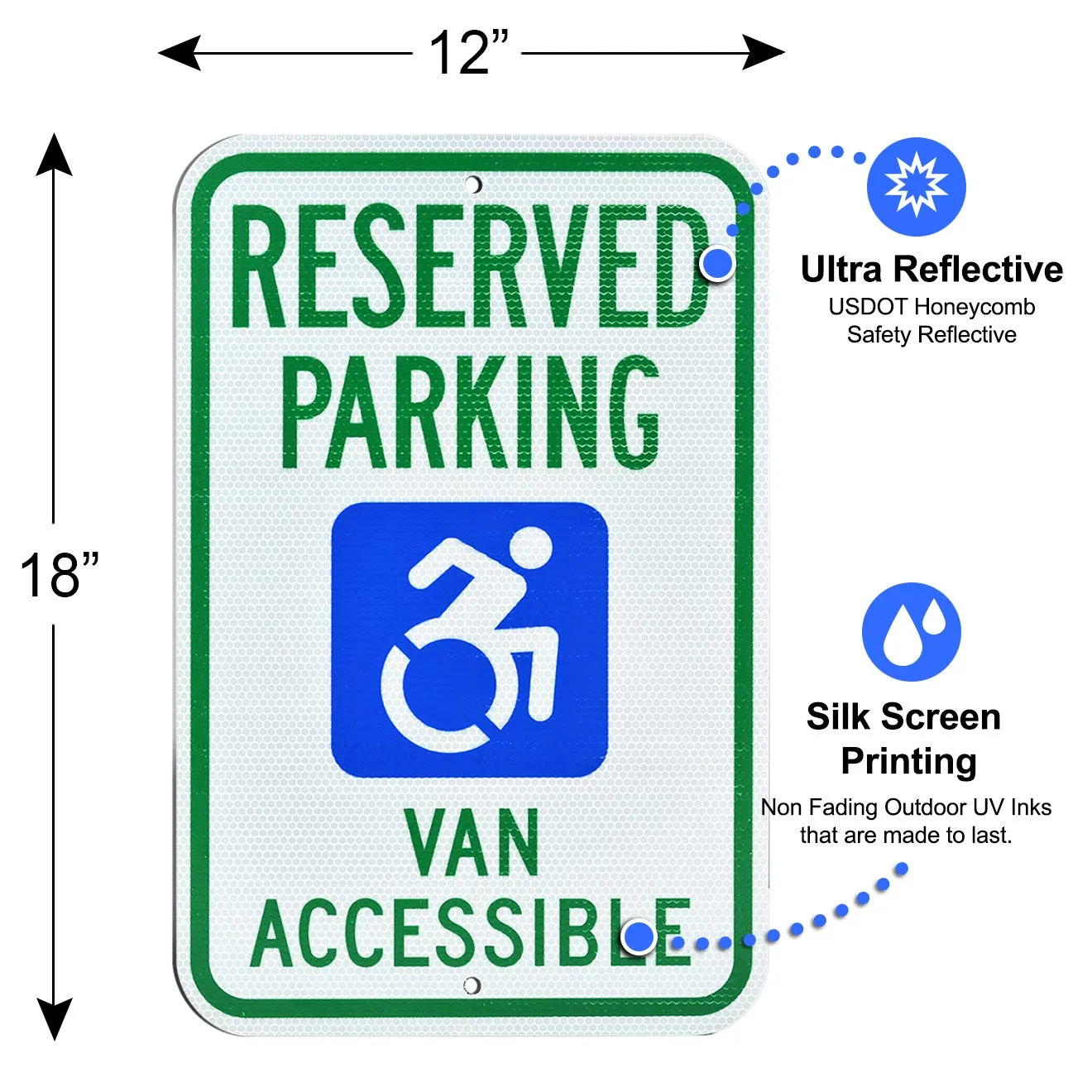 Reflective Reserved Handicap Parking New Symbol Aluminum Metal Sign | Engineer Grade Ultra