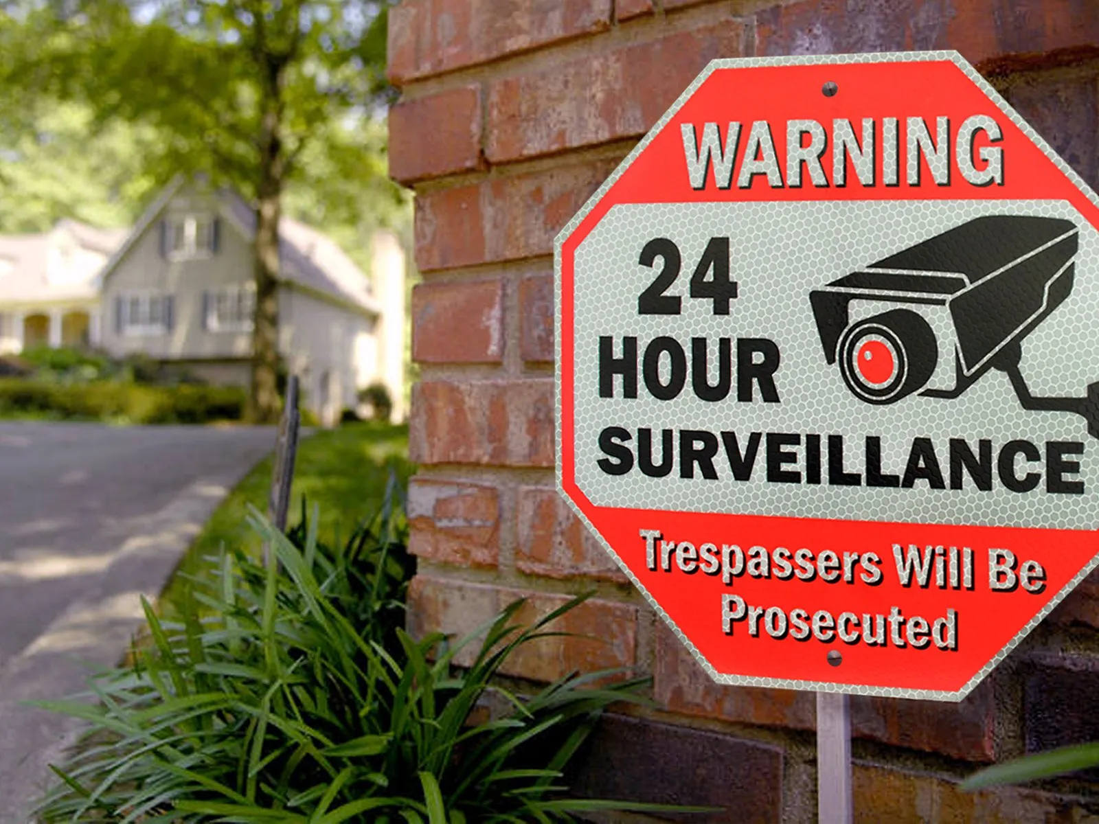 Signs Authority Reflective Warning 24 Hour Surveillance No Trespassing Metal Sign for Home