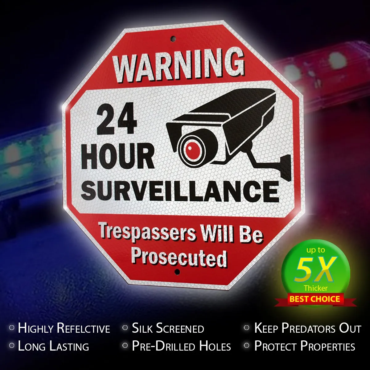 Signs Authority Reflective Warning 24 Hour Surveillance No Trespassing Metal Sign for Home