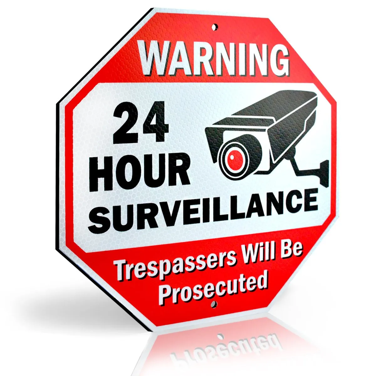 Signs Authority Reflective Warning 24 Hour Surveillance No Trespassing Metal Sign for Home