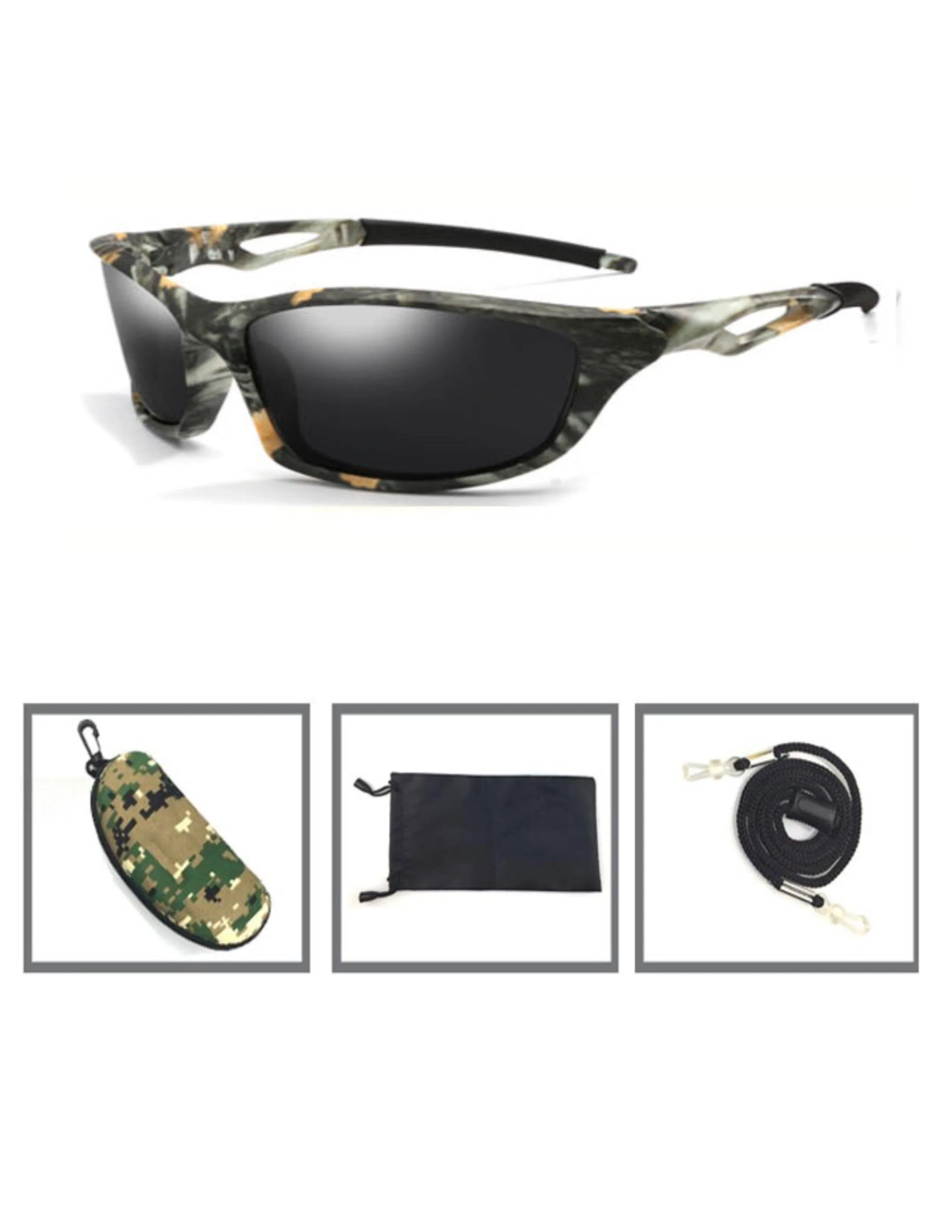 Tactical Men's/Women's Camouflage Polarized Sunglasses And Case UV400 (BLACK LENS)