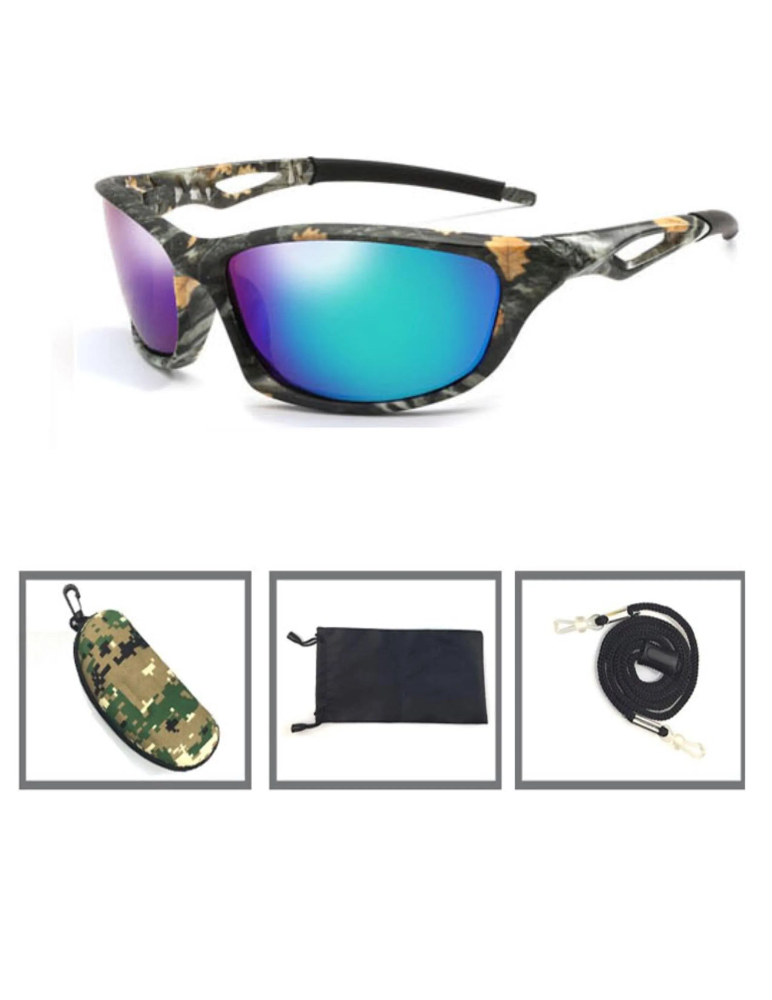 Tactical Men's/Women's Camouflage Polarized Sunglasses And Case UV400 (GREEN LENS)