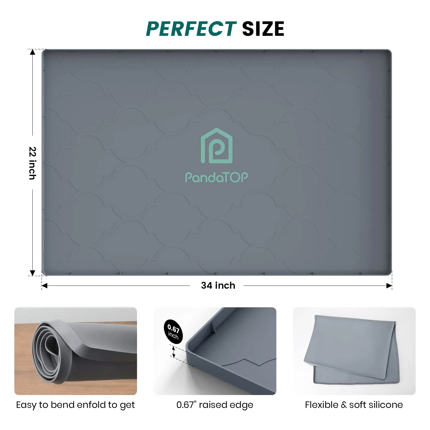 Under Sink Mat, 34" x 22" Silicone Kitchen Cabinet Tray, Waterproof & Flexible Under Sink Liner for Kitchen Bathroom and Laundry Room