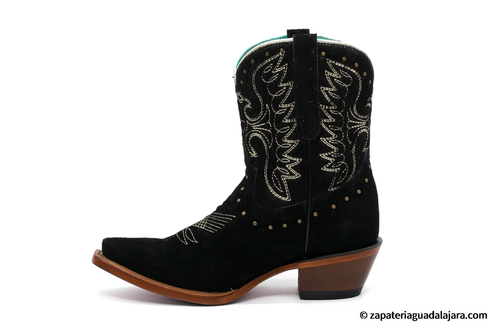 WOMEN SNIP-TOE SUEDE COW HAIR LEATHER BLACK BOOT - Q34B6305