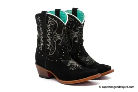 WOMEN SNIP-TOE SUEDE COW HAIR LEATHER BLACK BOOT - Q34B6305